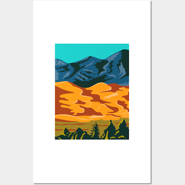 Great Sand Dunes National Park and Preserve in Colorado United States WPA Poster Art Color Wall Art by retrovectors